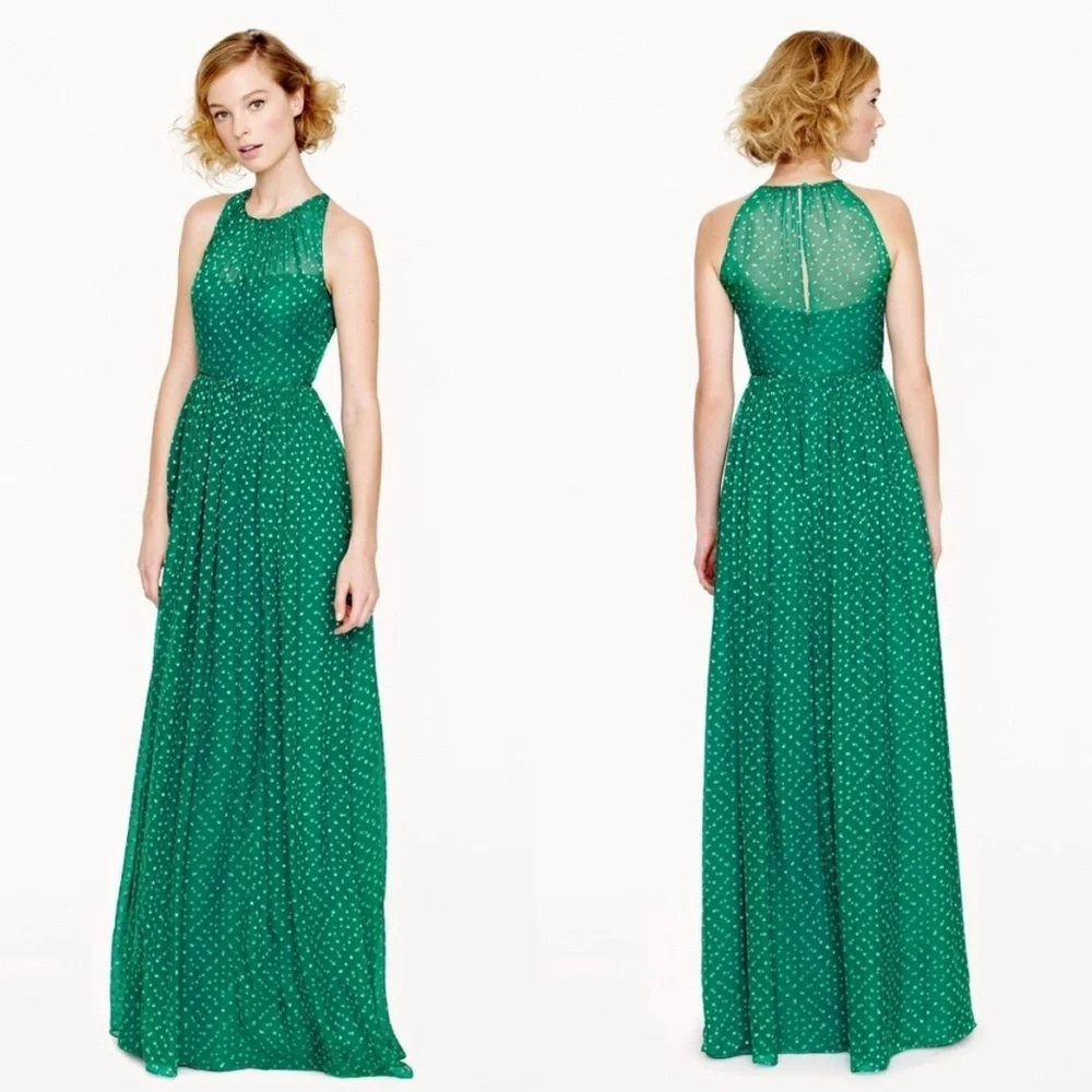 J.Crew Collection Silk Chiffon Polka Dot Halter Gown Size 6